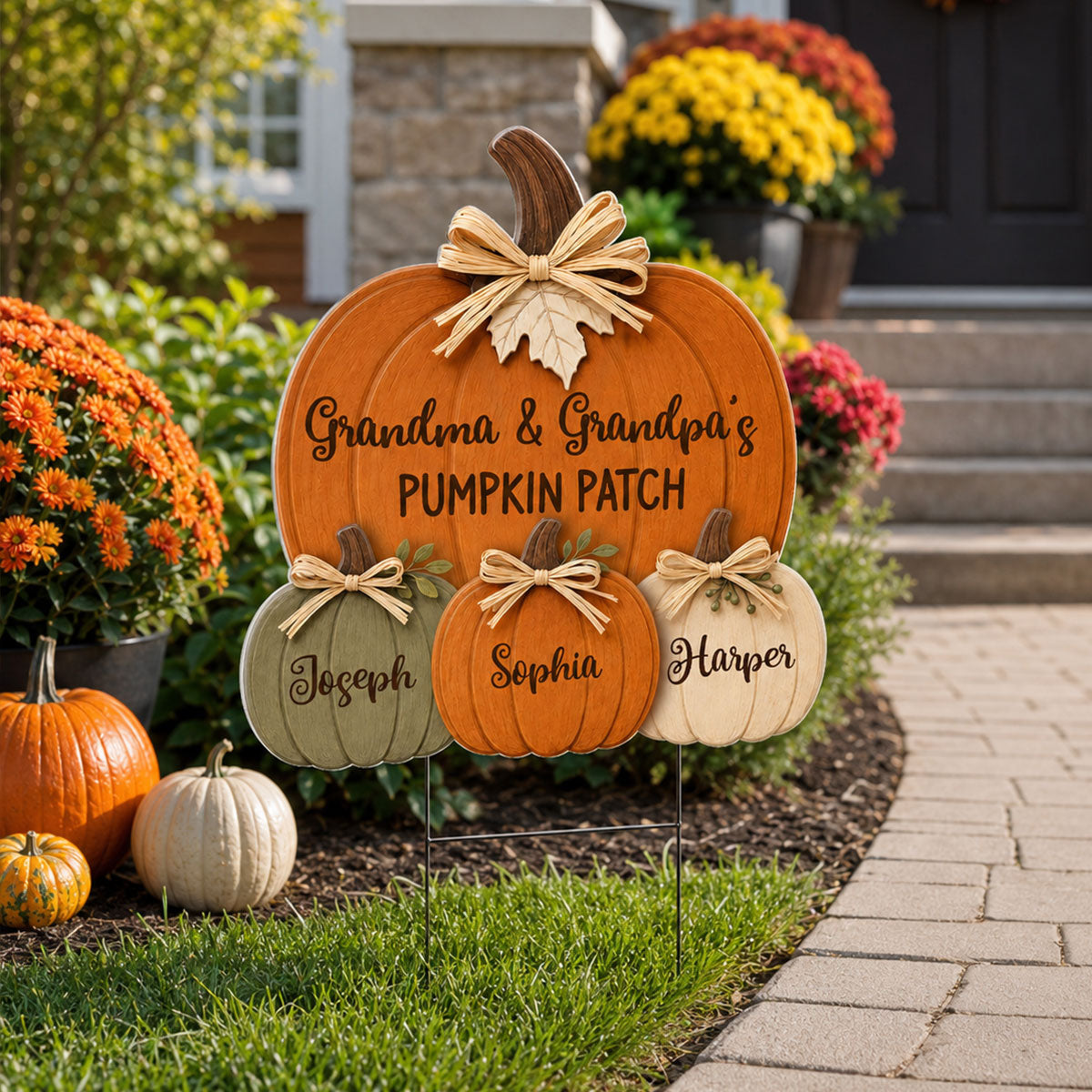 Cozy Rustic Fall Vibe Grandpa Grandma's Pumpkin Patch - Personalized Yard Sign - Fall Decor For Grandparents