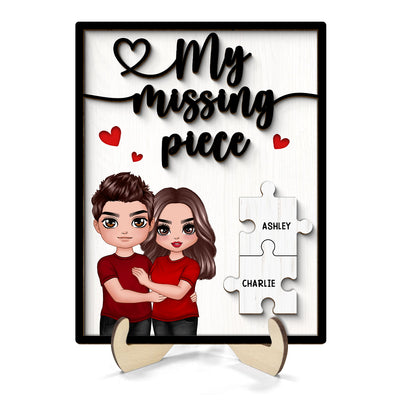 My Missing Piece Couple Hugging Standing Valentine‘s Day Gift For Her Gift For Him Personalized 2-Layer Wooden Plaque