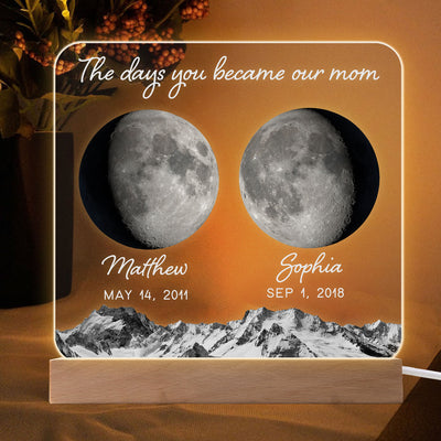 The Day You Became Mom Grandma Custom Birth Moon Phase Personalized Acrylic Warm LED Night Light, Gift