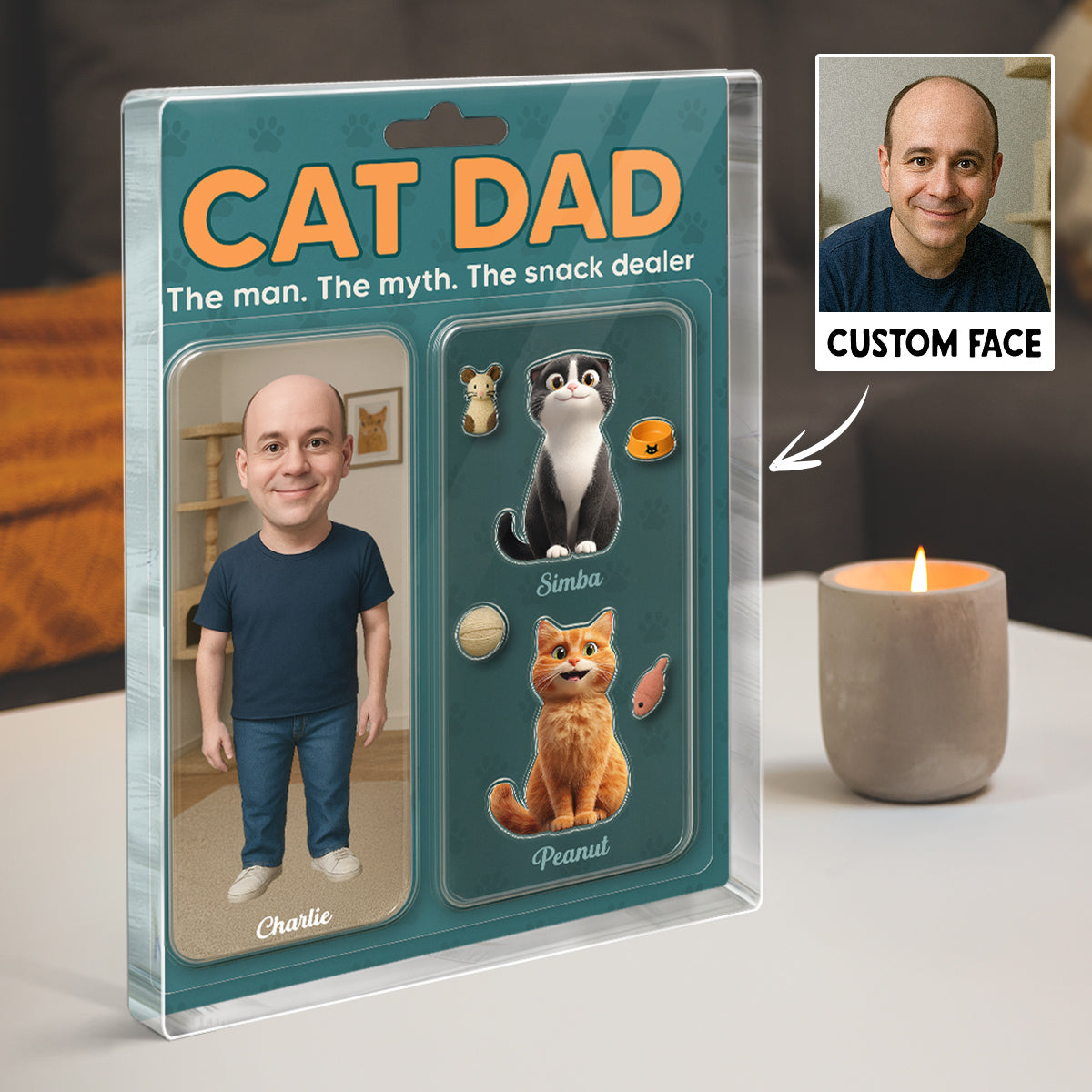 Cat Dad Photo Upload Custom Figure Personalized Acrylic Block Plaque, Father's Day Gift for Cat Lover