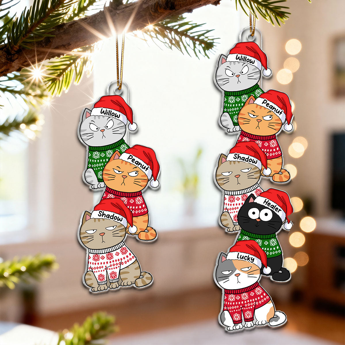 Stacked Cats Christmas - Personalized Acrylic Ornament - Gift For Cat Lovers