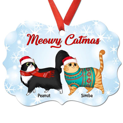 Meowy Catmas Cartoon Walking Cat Sparkling Personalized Christmas Ornament
