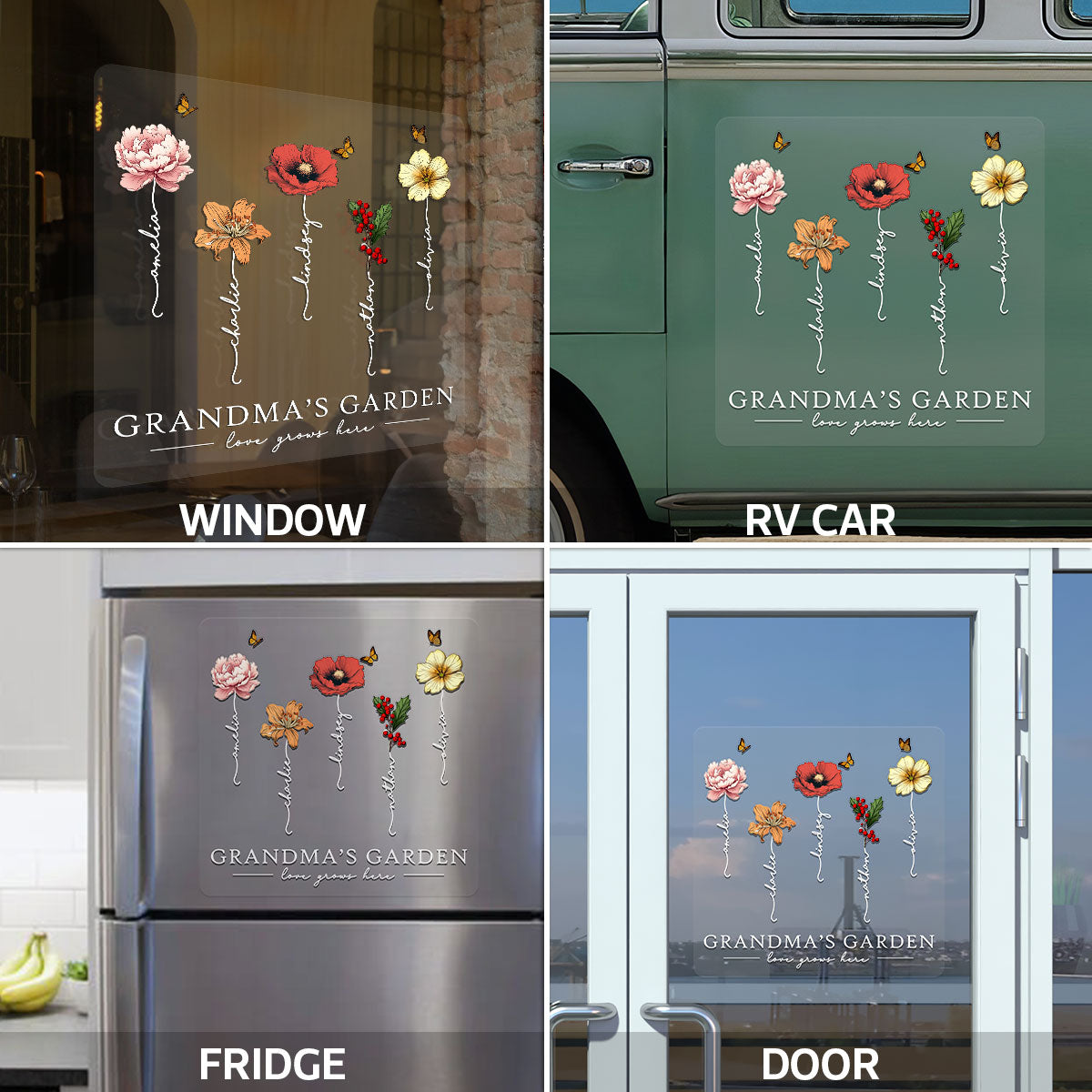 Grandma’s Garden Birth Flower Gift For Grandma Decor On Car Fridge Window Personalized Decal