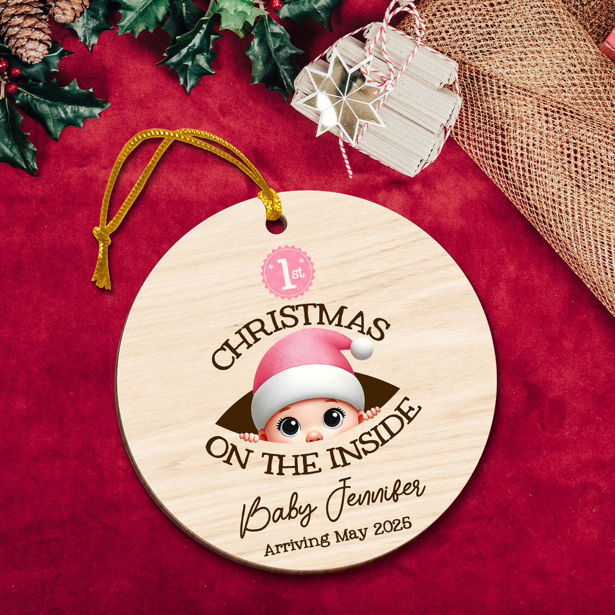 Personalized Baby's First Christmas On the Inside Wooden Ornament, Custom Pregnancy Reveal Ornament, Expecting Parents
