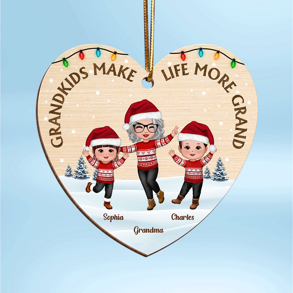 Grandkids Make Life More Grand Happy Grandma Grandkids Personalized Wooden Ornament, Christmas Gift for Grandma, Grandkids