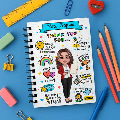Message To Teacher Appreciation Gift Personalized Spiral Notebook Journal, Back To School Gift For Teacher