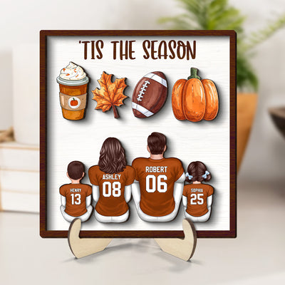 Fall Season 'Tis The Season Football Family Personalized 2-Layer Wooden Plaque