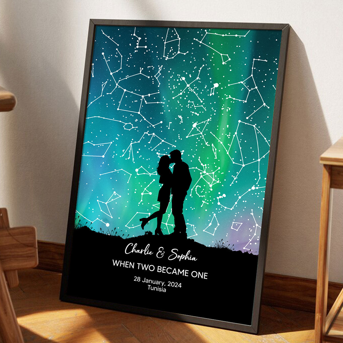 Couple Hugging Kissing Personalized Poster, Custom Star Map, Capture the Precious Moment, Gift, Constellation Print, Real Astronomical Data