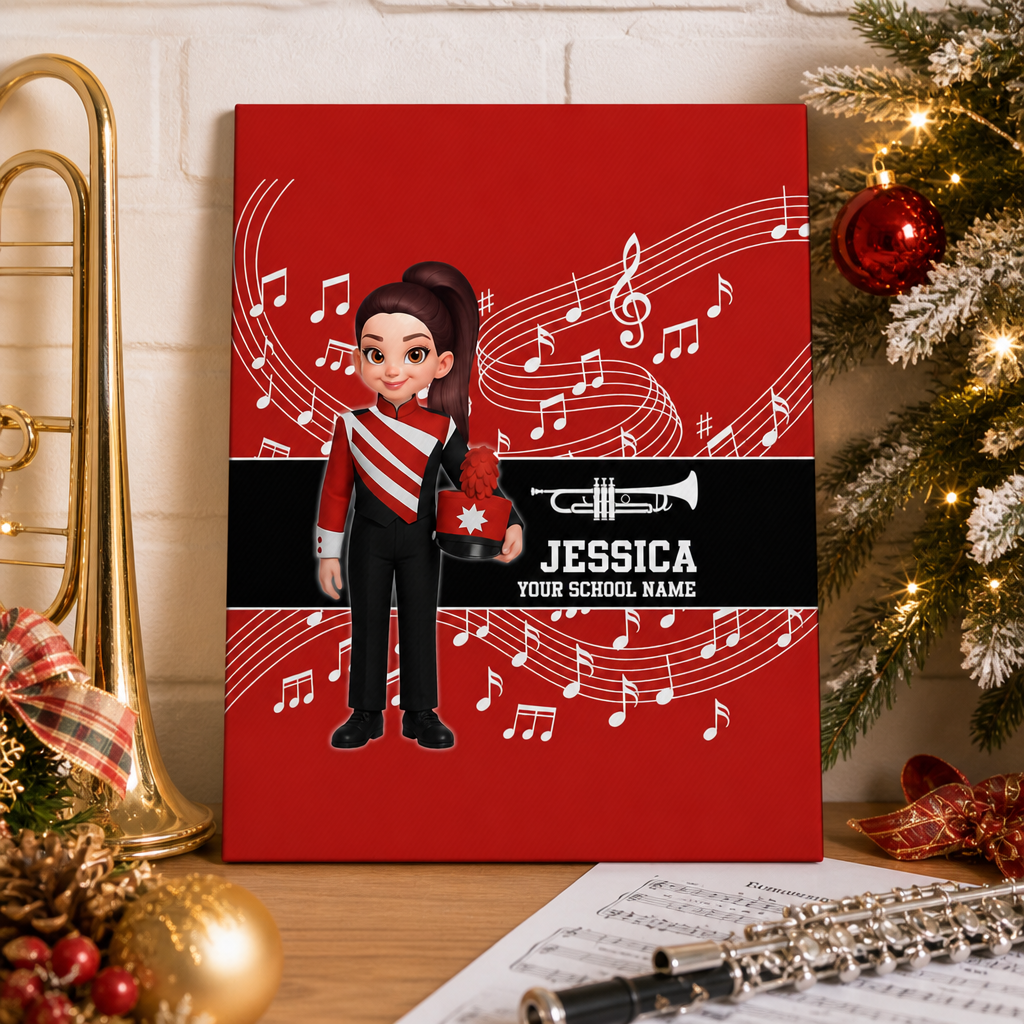 Custom Music Marching Band, Orchestra, Personalized Name, Color, School, Instrument, Trumpet, Clarinet, Tuba, Violine - Personalized Canvas - Christmas Gift For Son, Grandson, Daughter, Granddaughter