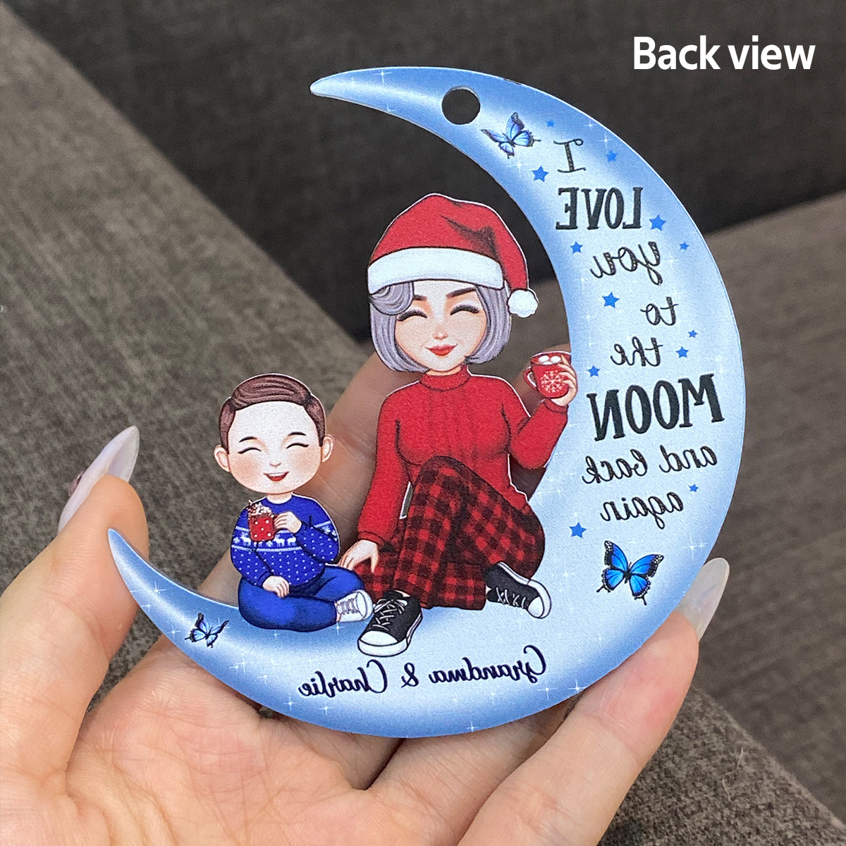 Cute Grandma & Grandkid On Moon Christmas Gift Personalized Acrylic Ornament [Grandma's nickname can be changed]