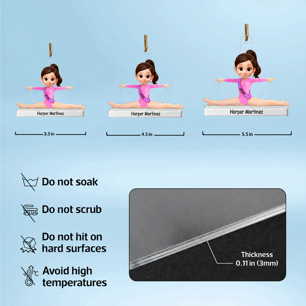 3D Effect Gymnastic Little Girl Front Split Pose - Personalized Acrylic Ornament - Gymnast Gift For Daughter, Granddaughter