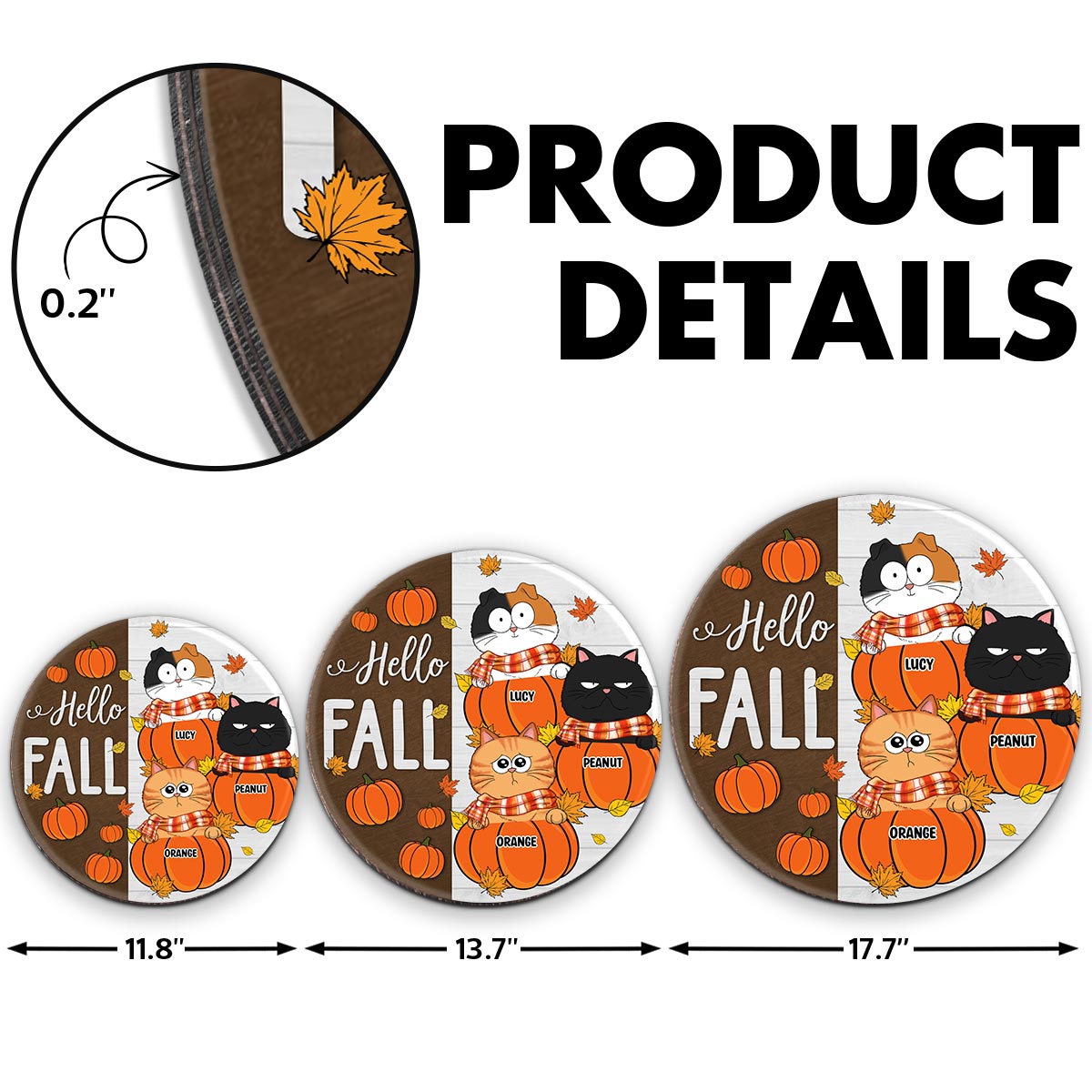 Funny Cats Hello Fall Personalized Wood Sign, Door Hanger, Outside Decor