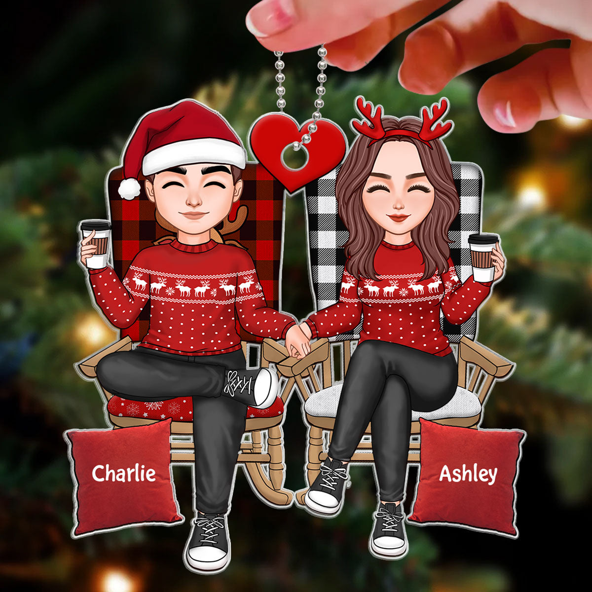 Cute Couple Sitting On Chair Personalized Acrylic Ornament