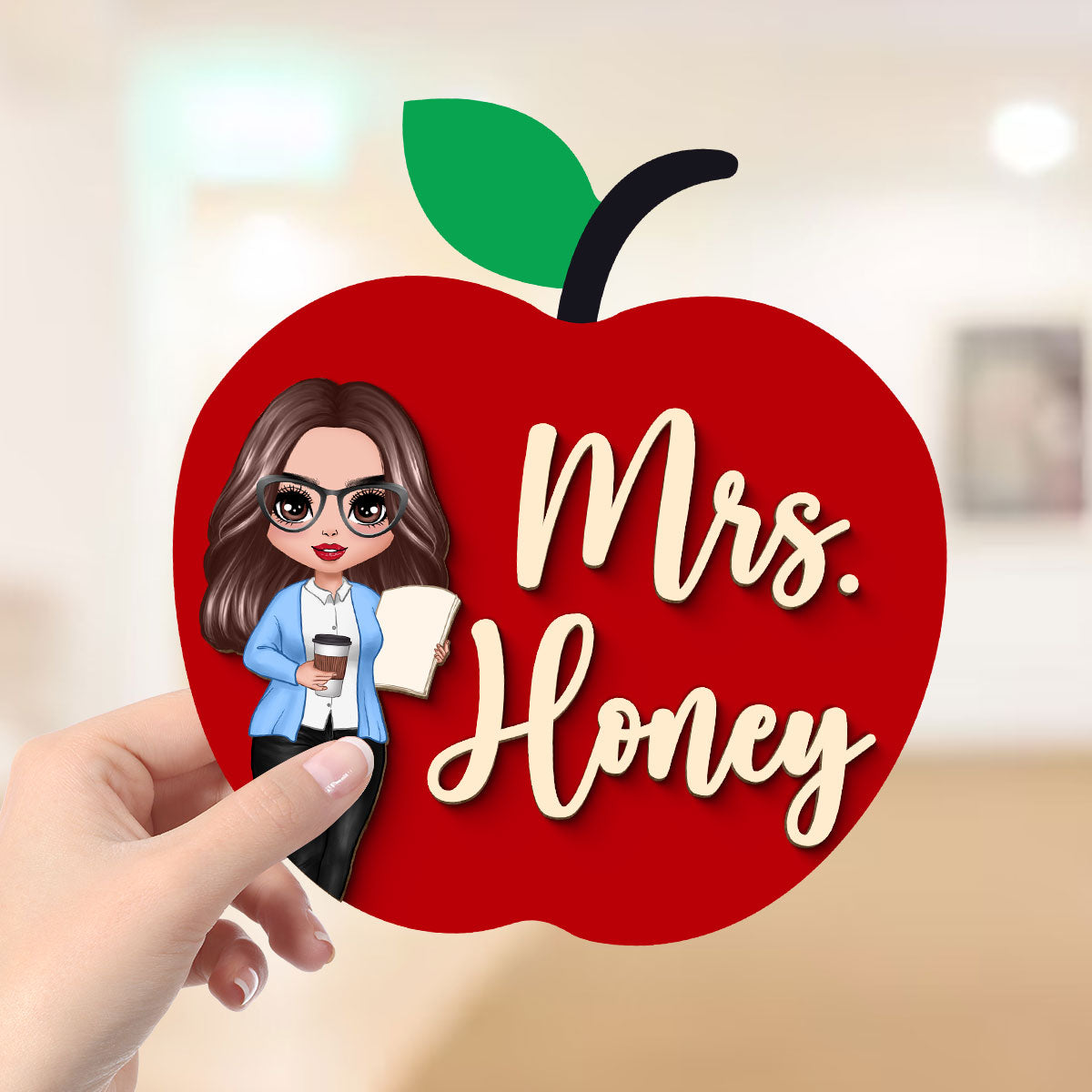 Teacher Apple Personalized 2-Layer Wooden Plaque, Gift For Teacher, Office Decor