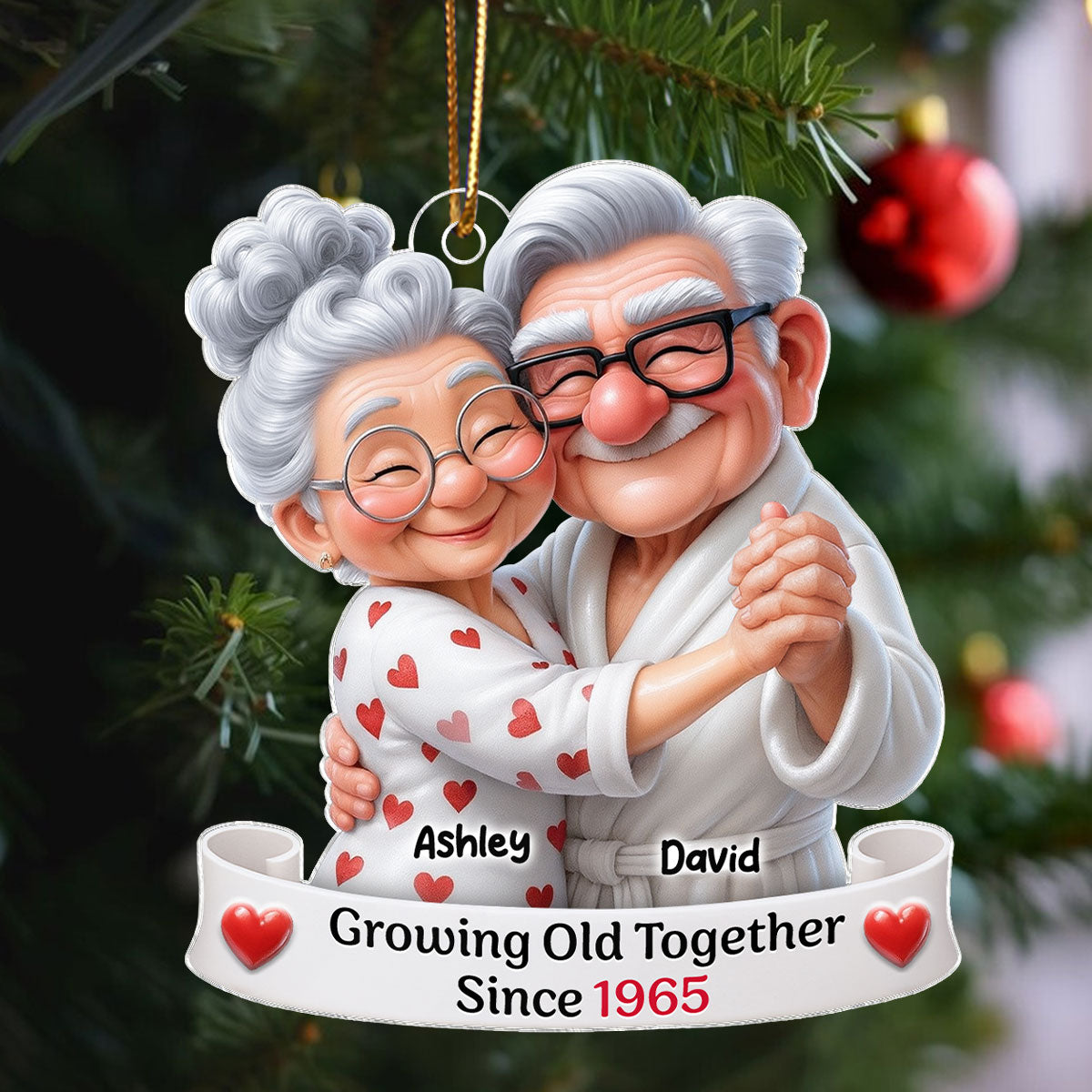 Personalized Old Couple Dancing Acrylic Ornament, Growing Old Together, Christmas Gift For Couple, For Her, For Him, For Wife, For Husband, For Grandparents