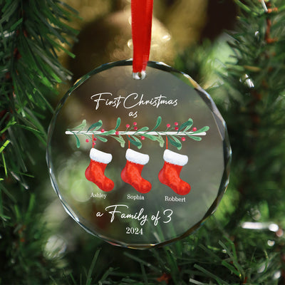 First Christmas As Family Of 3 Personalized Glass Ornament, Baby New Born, Christmas Gift For New Mom, New Dad