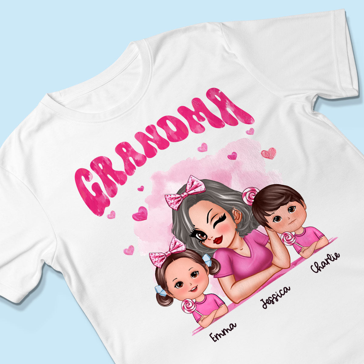 Pink Valentine's Grandma And Grandkids Personalized Shirt,  Gift For Grandma