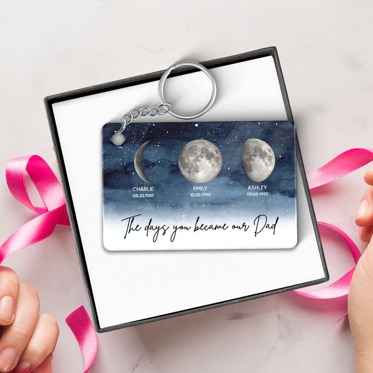 Starry Night Custom Birth Moon Phase The Days You Became Our Dad Personalized Acrylic Keychain