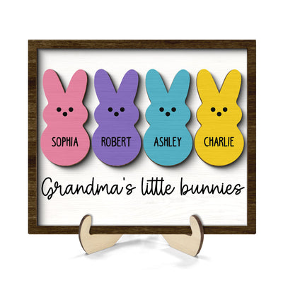 Grandma Mom Little Bunnies Personalized 2-Layer Wooden Plaque