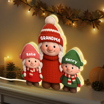3D Effect Cute Gnome Grandma And Grandkids - Personalized Light Box - Gift For Grandmas