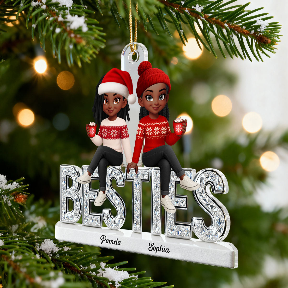 3D Shinning Effect Besties Forever Together Christmas - Personalized Acrylic Ornament - Gift For Best Friends