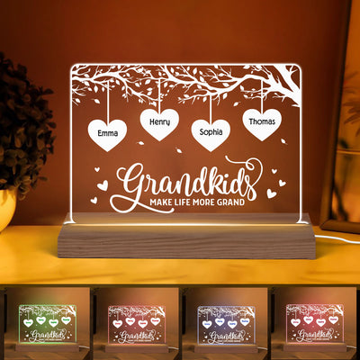 Grandkids Make Life Grand Hearts Tree Personalized Horizontal Rectangle Acrylic Plaque With LED Night Light
