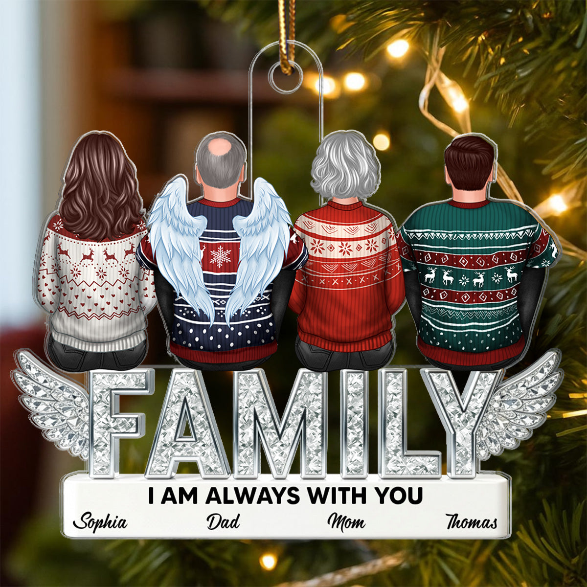 3D Shining Effect Family Always With You Memorial - Personalized Acrylic Ornament - Heartwarming Memorial, Sympathy, Remembrance Gift