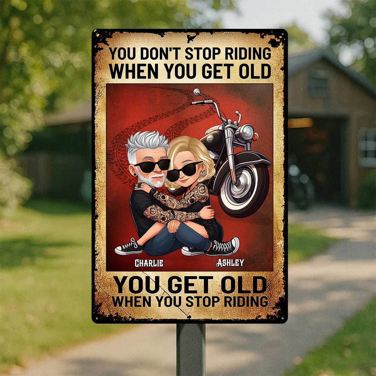 You Don't Stop Riding When You Get Old Biker Couple Personalized Metal Sign, Gifts For Riders