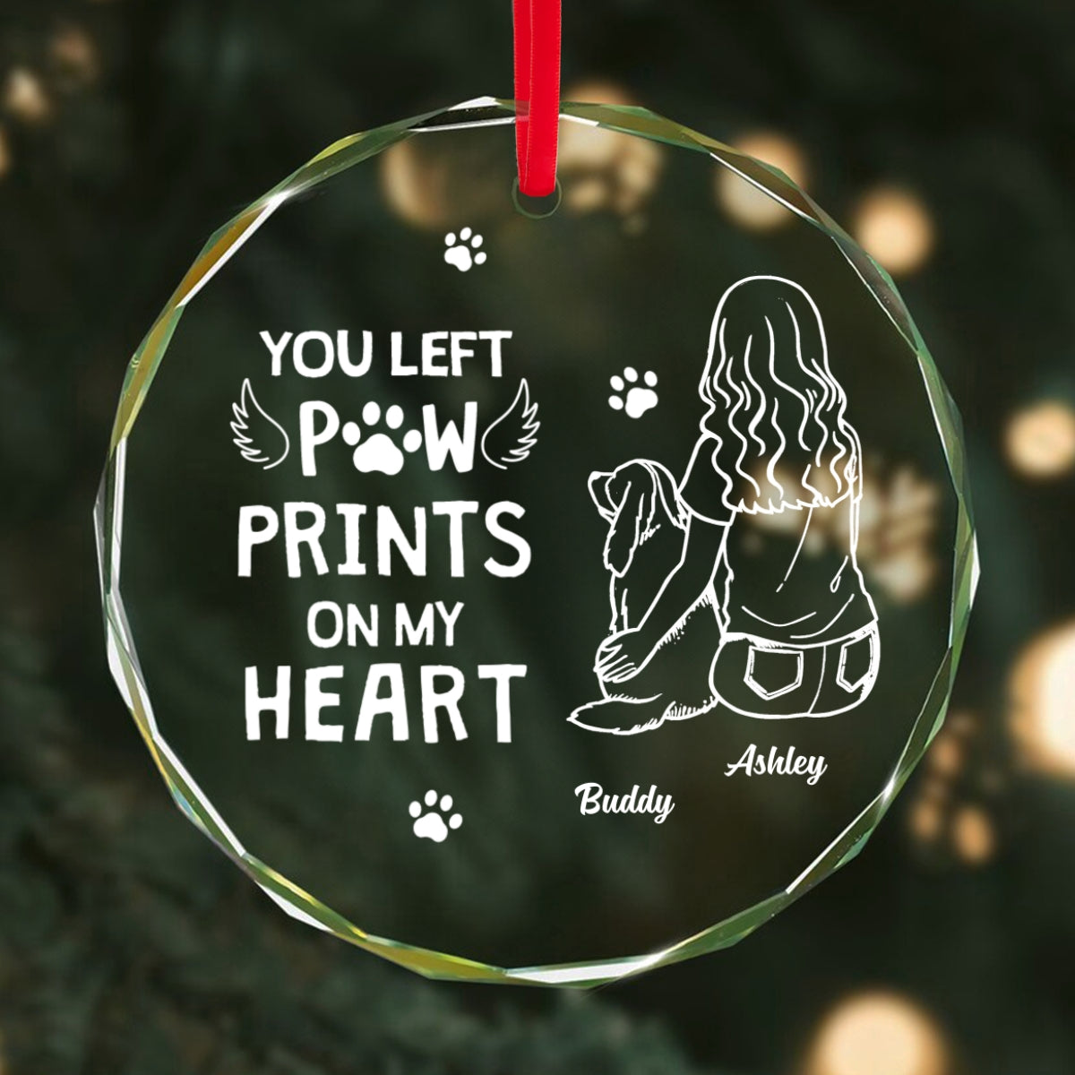 Dog Memorial Outline Personalized Glass Ornament, Christmas Keepsake