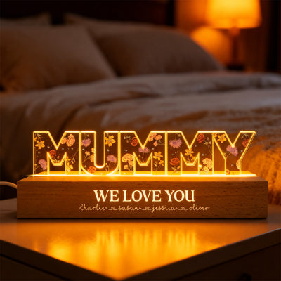 Custom Birth Month Flower Printed - Personalised Acrylic Block LED Night Light - Gift for Mum, Nanny, Wife