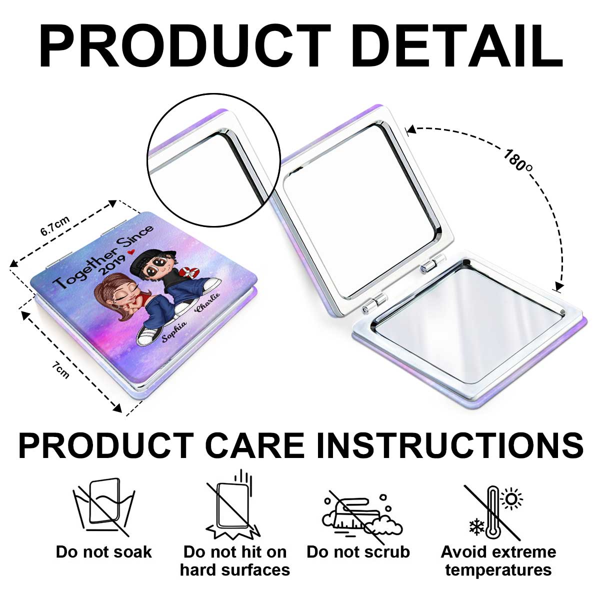 Y2K Couple Together Since Personalized Square Compact Mirror