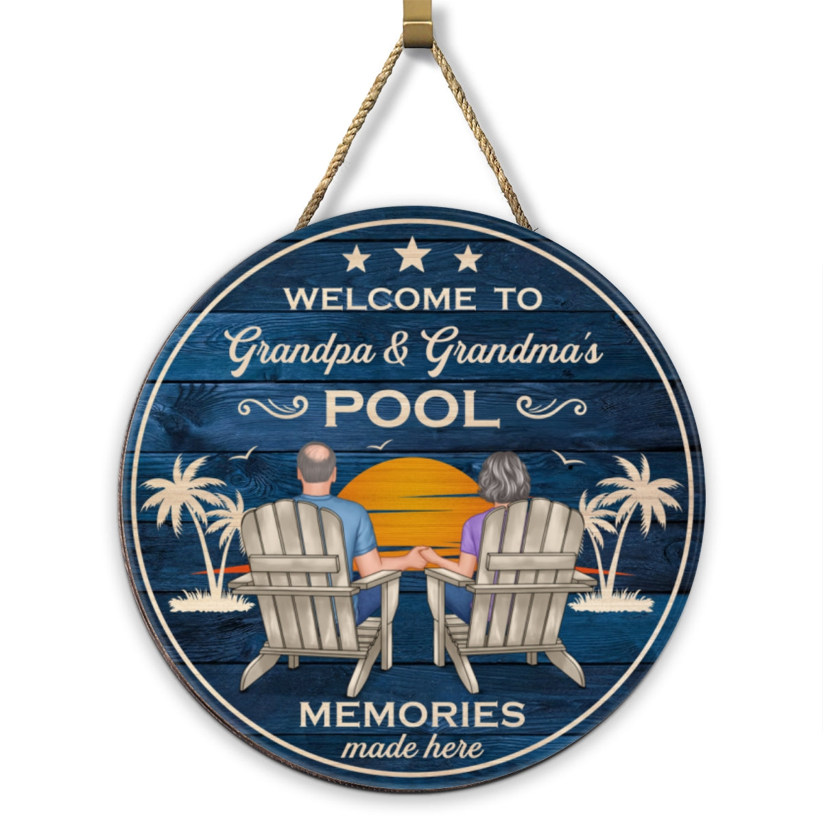 Welcome To Grandpa Grandma Grandparents Pool Summer Retro Vintage Personalized Wood Sign