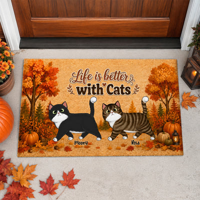 Walking Cat Fall Season - Personalized Doormat - Fall Season Decor Gift, Gift For Cat Lovers