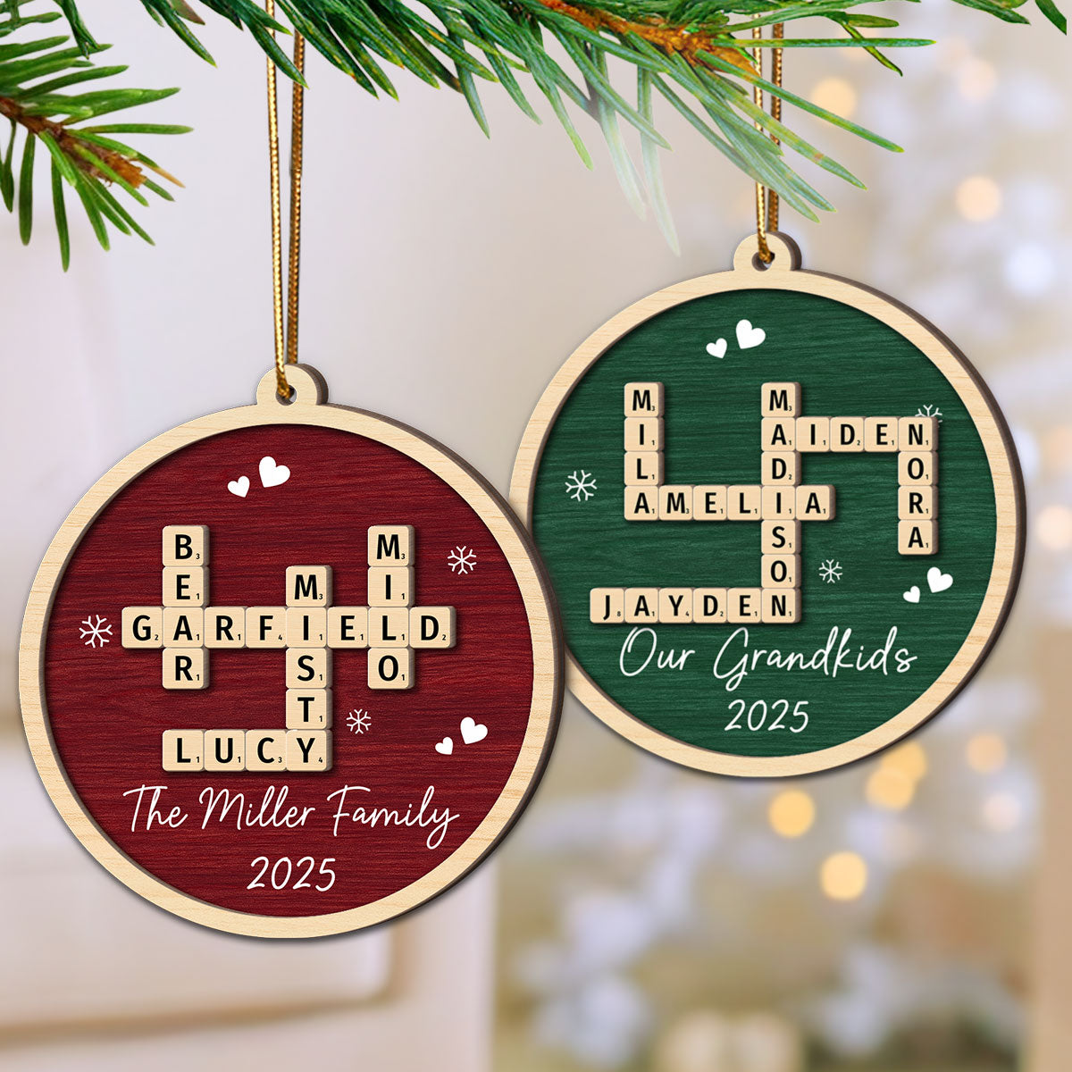 Family Name Crossword Puzzle Art - Personalized 2-Layer Wooden Ornament