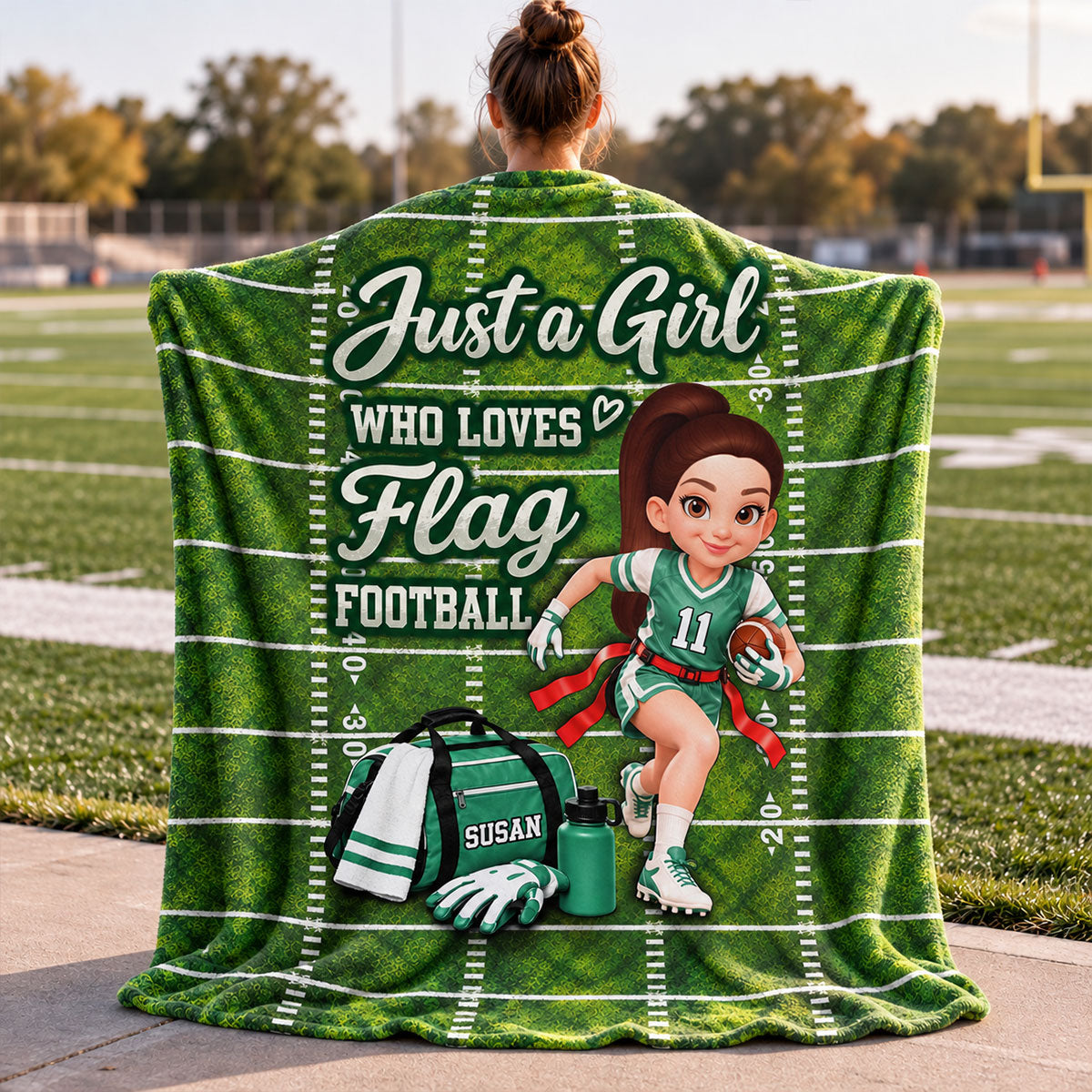 Just a Girl Who Loves Flag Football - Personalized Fleece Blanket - Christmas Gift for Daughter, Granddaughter, Niece