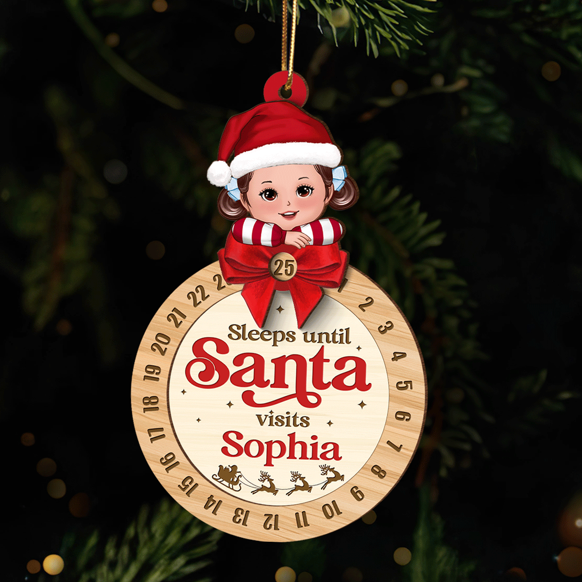 Sleeps Till Santa Visits Cute Doll Kid Personalized Countdown Ornament, Christmas Gift For Daughter Son Granddaughter Grandson