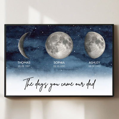Starry Night Custom Birth Moon Phase The Days You Became Our Mom Dad Personalised Poster, UK, CA| Heartfelt Father's Day Gift For Dad, Husband