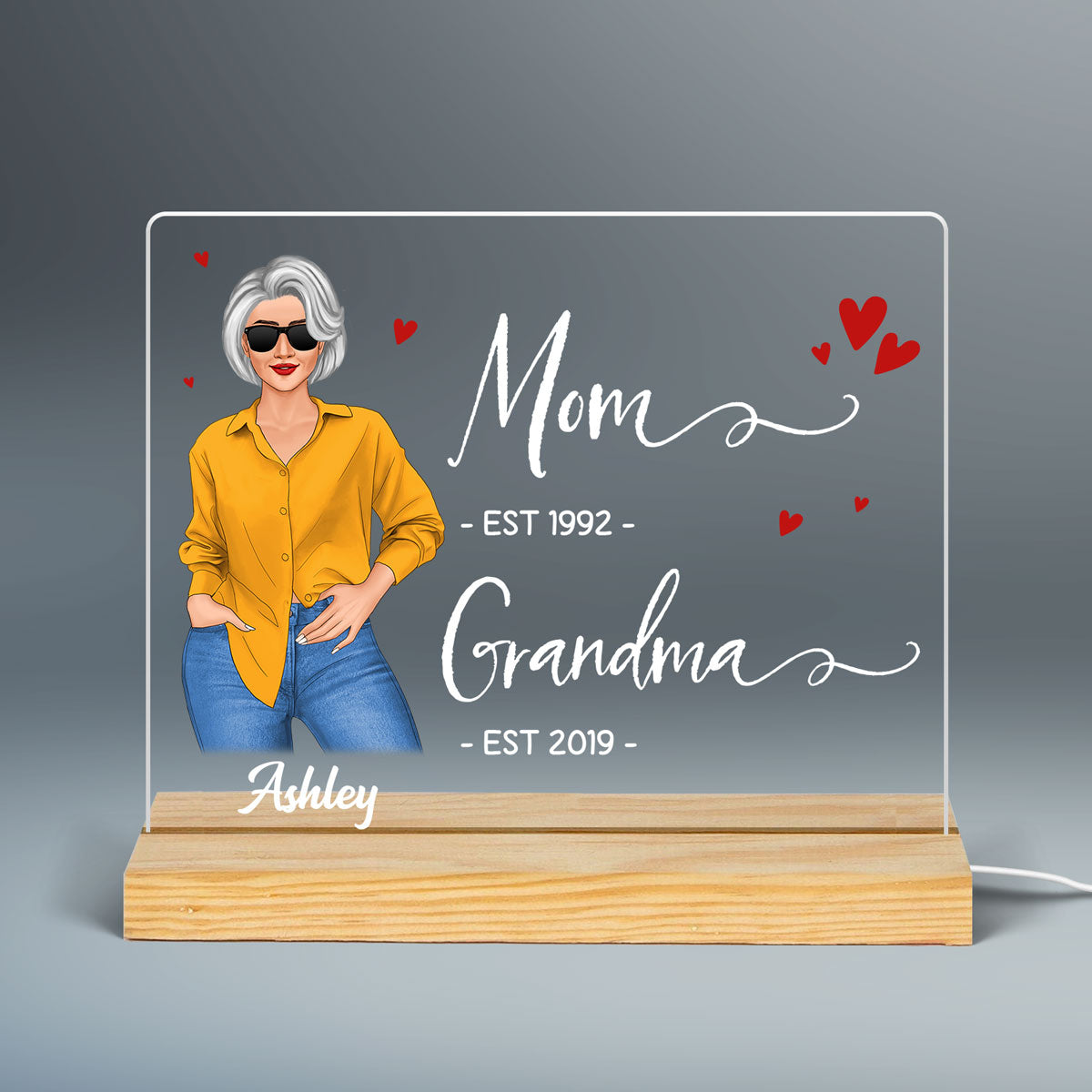 Mom Grandma Est Personalized Acrylic Custom Shape LED Night Light