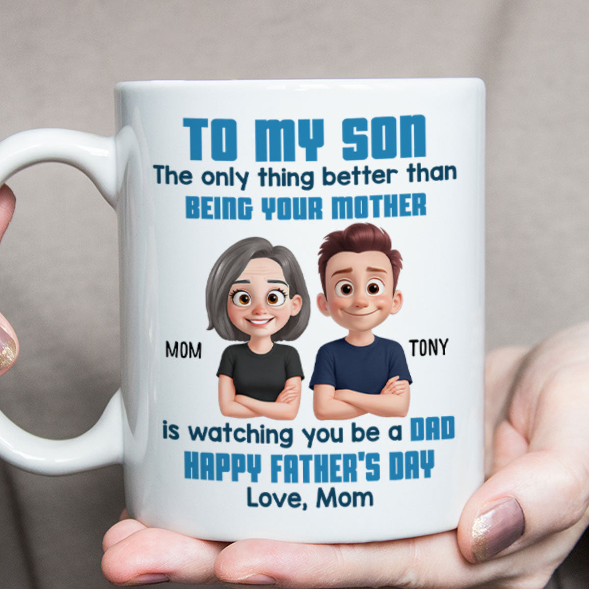 To My Son Happy Father's Day Cartoon Style Personalized Mug, Heartfelt Father's Day Gift For Son