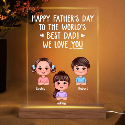 Happy Father‘s Day To The World’s Best Dad Doll Kids Personalize Rectangle Acrylic LED Night Light