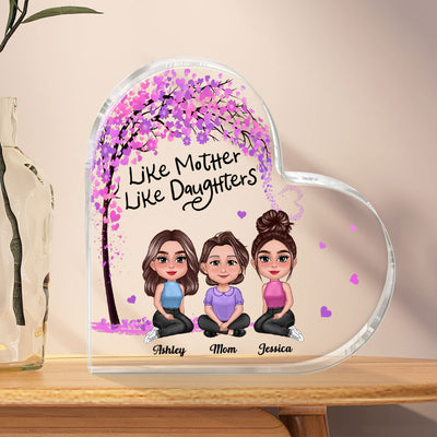 Pretty Doll Mother Daughters Under Pink Purple Tree Personalized Heart Acrylic Plaque