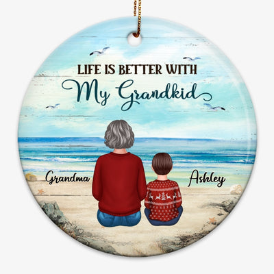 Back View Grandma & Grandkids On The Beach Personalized Circle Ornament