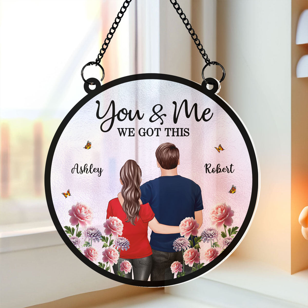 Couple Birth Month Flowers Personalized Suncatcher, Gift For Couple, Gift For Her