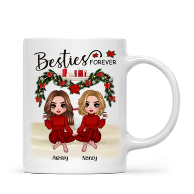 Sitting On Bed Christmas Doll Best Friends Sisters Personalized Mug