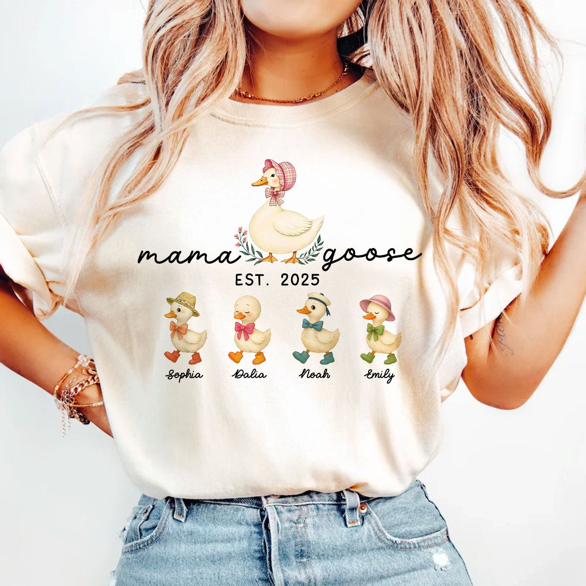 Mama Goose Grandma Goose And Kids Est Year Personalized Shirt, Gift