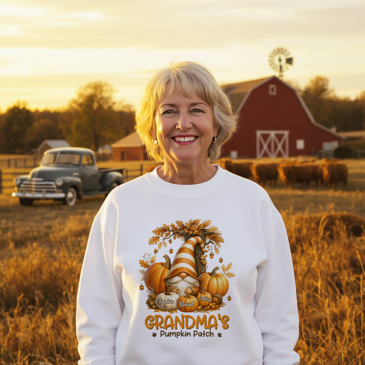 Gnome Grandma's Pumpkin Patch Personalized Fall Sweatshirt, Cozy Fall Sweatshirt for Grandma