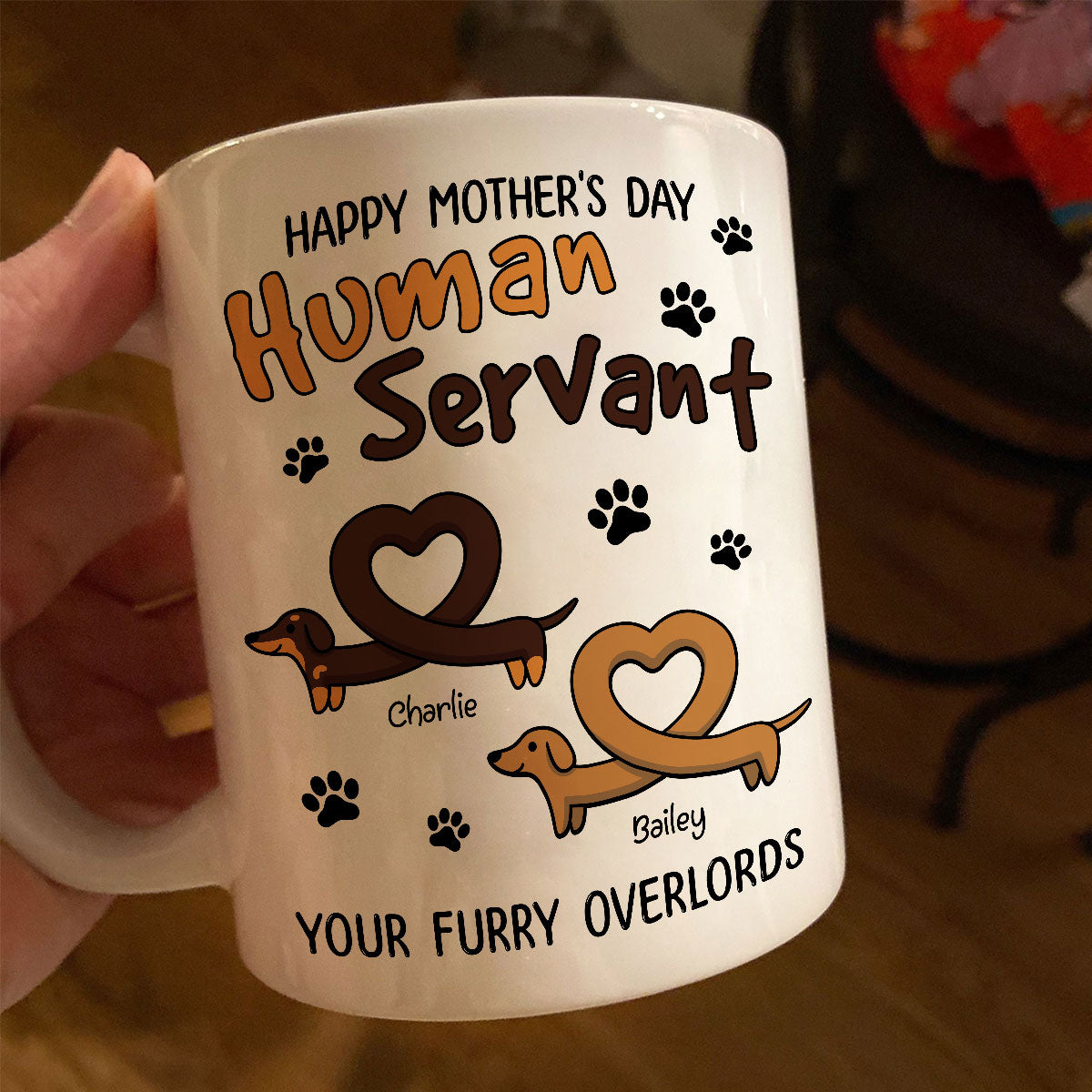 Happy Mother's Day Father's Day Human Servant Dachshund Hearts Personalized Mug