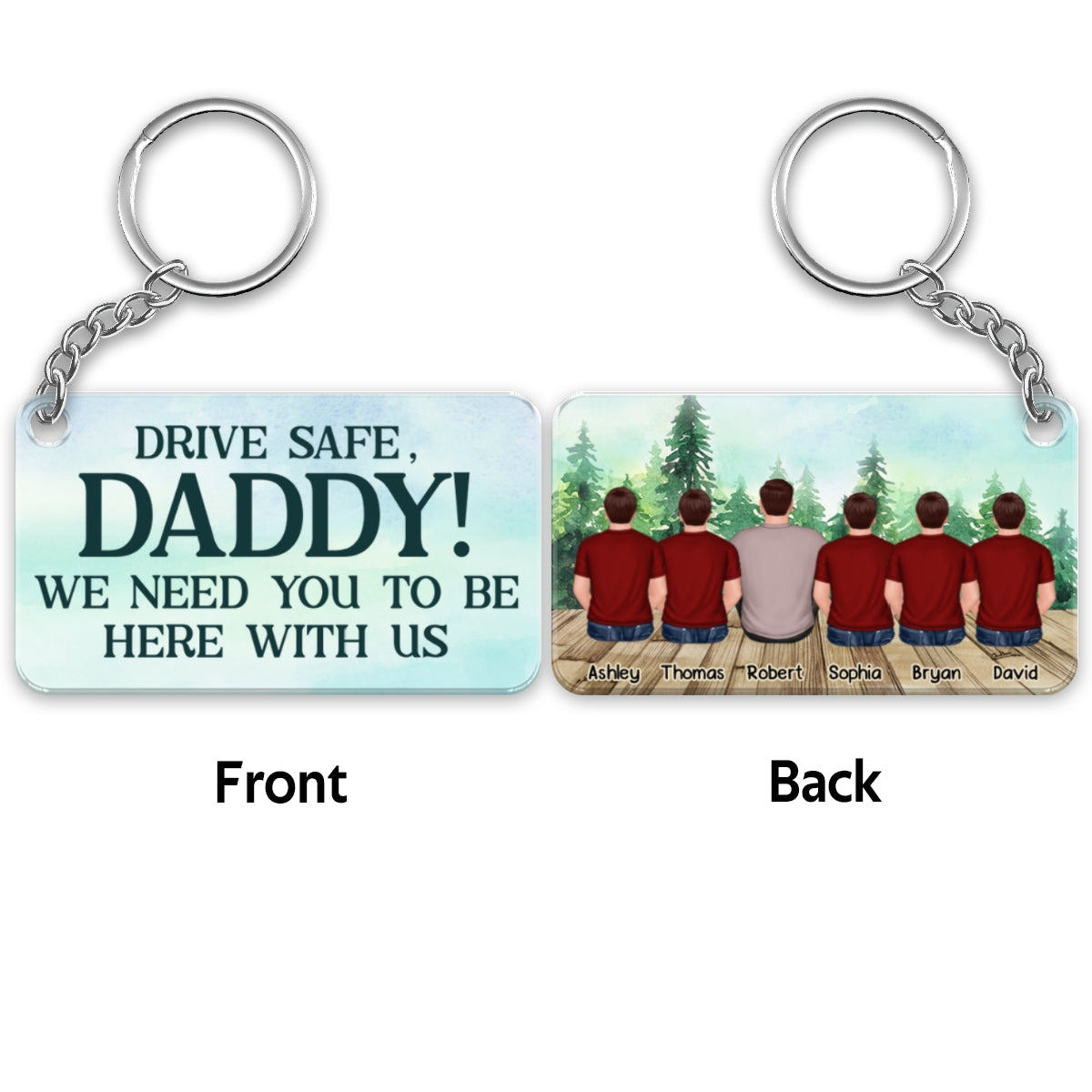 Dad And Kids Back View Sitting Forest Personalized Acrylic Keychain