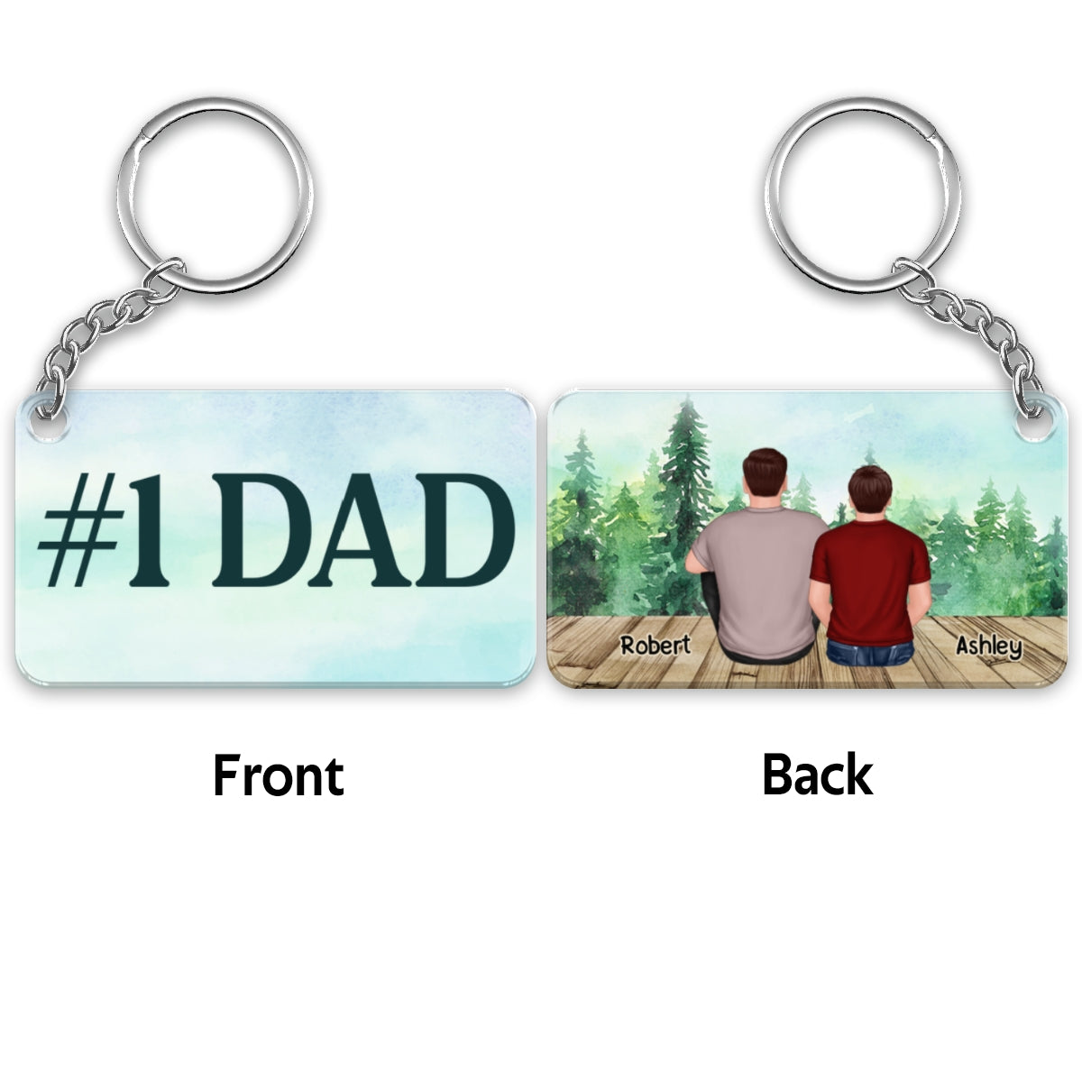 Dad And Kids Back View Sitting Forest Personalized Acrylic Keychain
