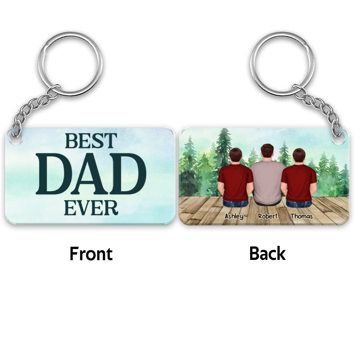 Dad And Kids Back View Sitting Forest Personalized Acrylic Keychain